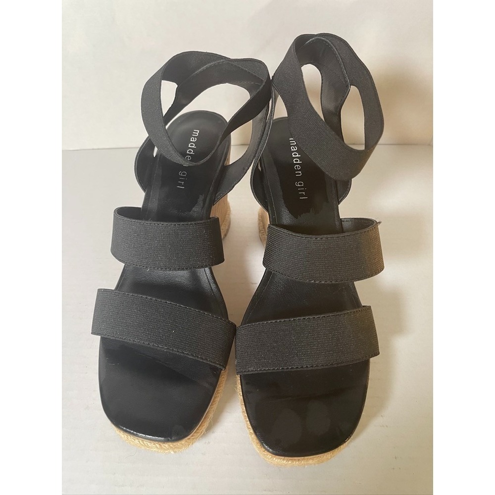 Madden Girl Maranda Womens 9M Sandal Stretch Strappy Slip On Cork Wedge Heel